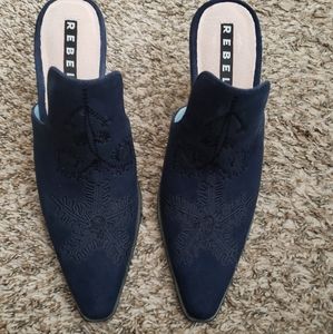 Rebel Navy Embroidered Mules